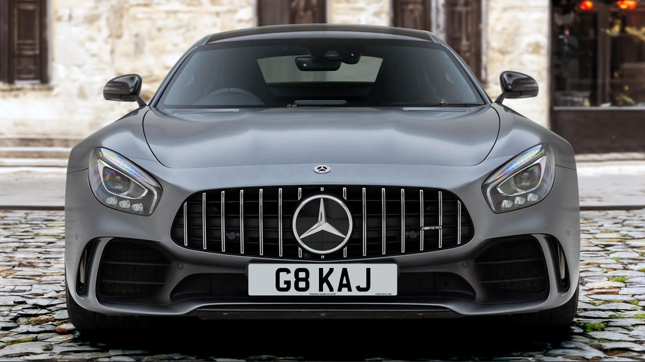 A Mercedes-Benz AMG GTR bearing the registration G8 KAJ